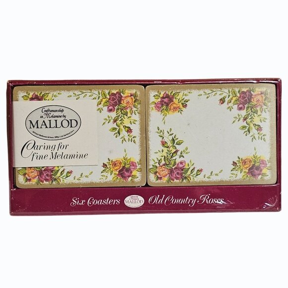 Vtg Set of 6 Melamine Coasters by Mallod Old Country Roses Style Print NOS - Picture 1 of 5
